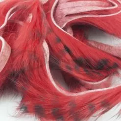 Hareline Barred Rabbit Strips - Funky Fly Tying -Eyes & Dumbbells Sales Store Hareline Barred Rabbit Strips Red 1