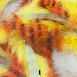 Hareline Tiger Barred Rabbit Zonker Strips - Funky Fly Tying 46 Hareline Tiger Barred Rabbit Zonker Strips - Funky Fly Tying -Eyes & Dumbbells Sales Store Hareline Magnum Cut Tiger Barred Zonkers Black Orange Over Yellow 2